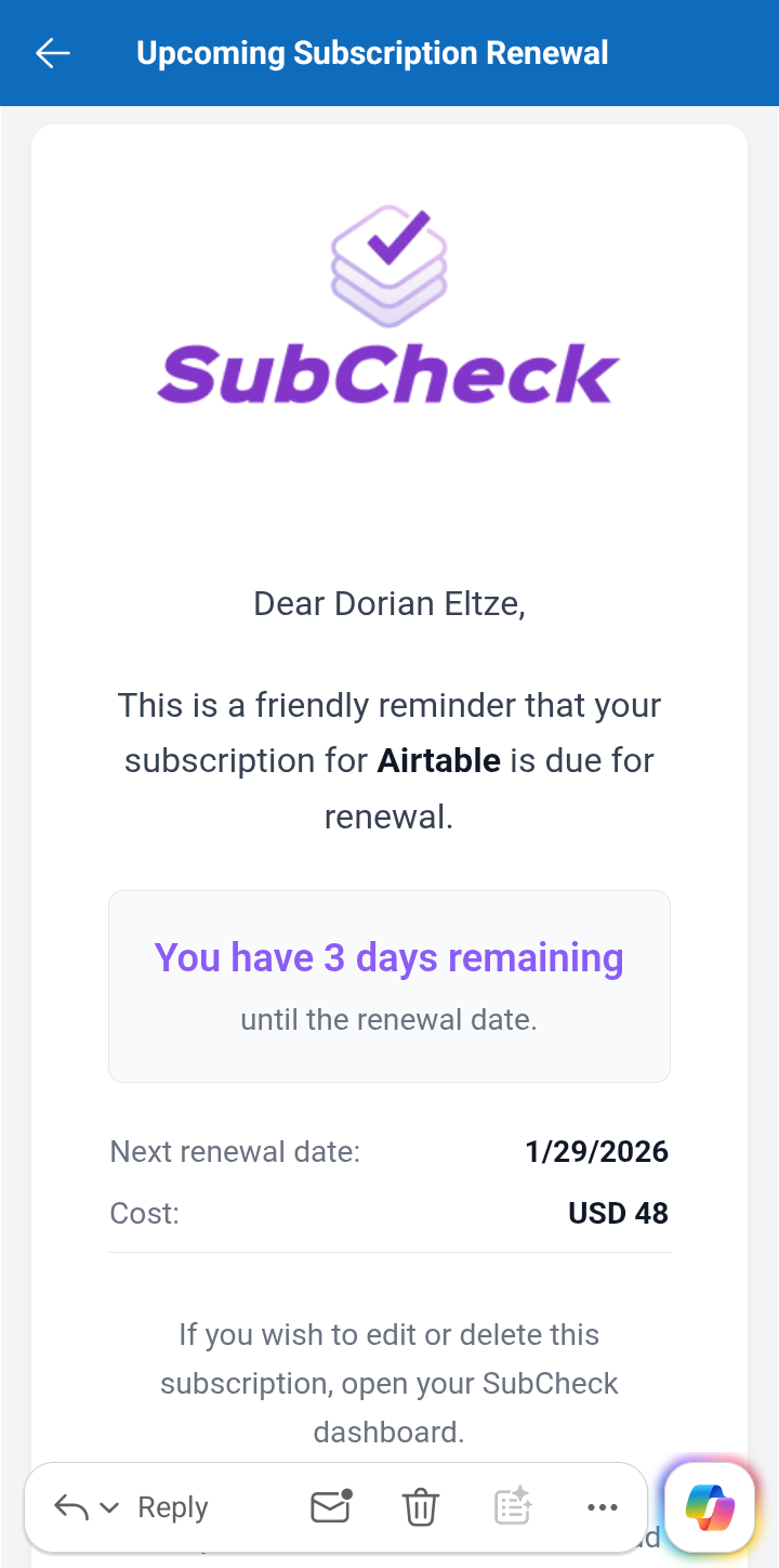 SubCheck App Screen 11