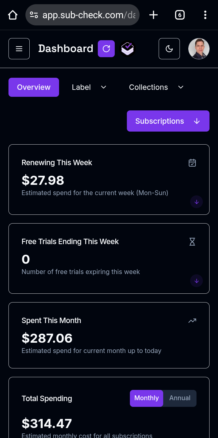 SubCheck App Screen 2