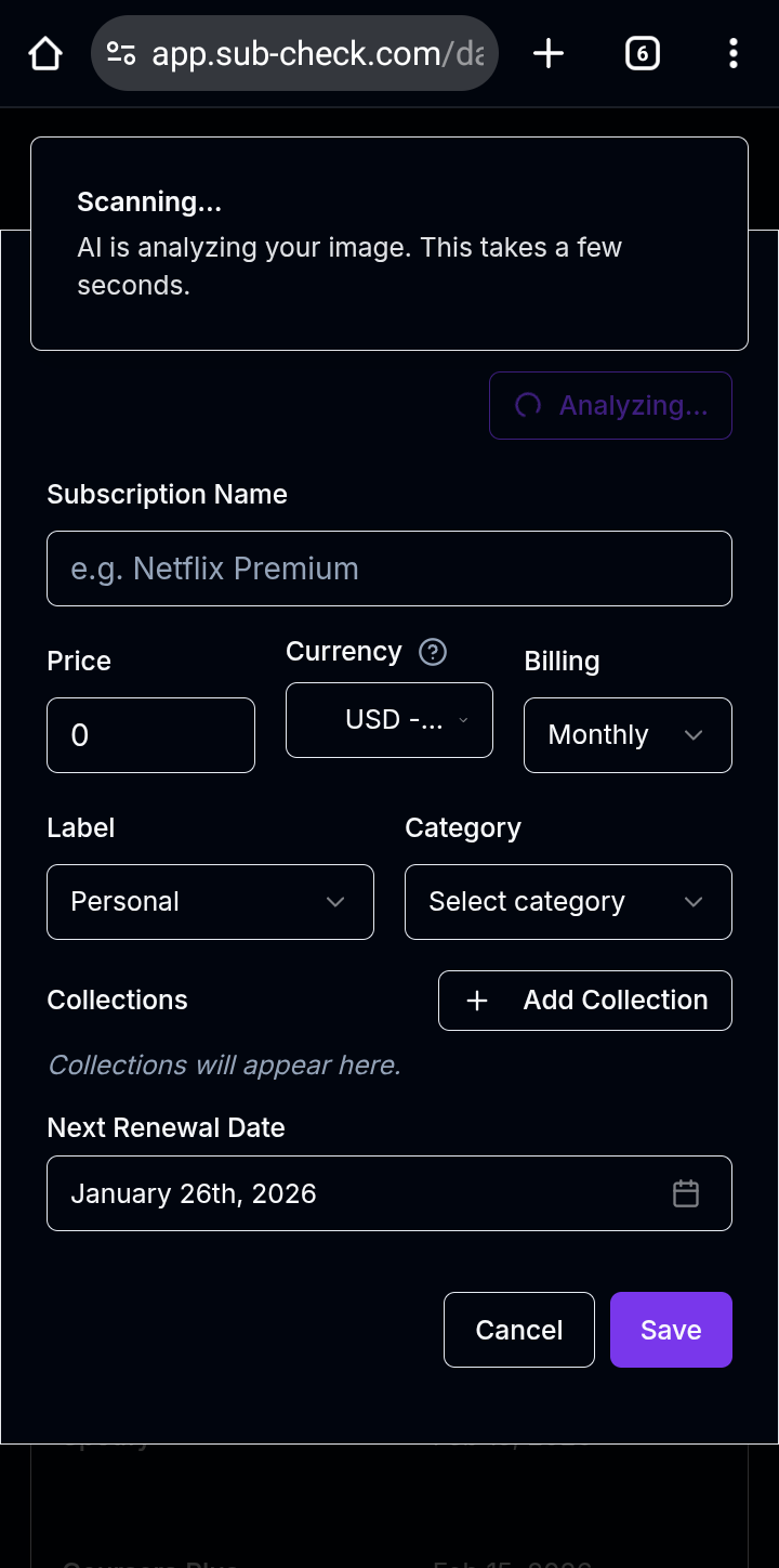 SubCheck App Screen 7