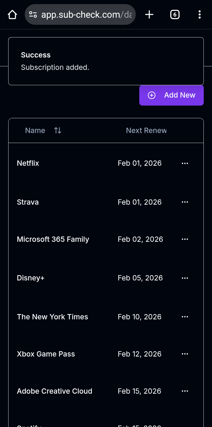SubCheck App Screen 8